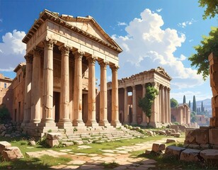 Obraz premium Ancient Ruins Sunlight Temple Columns Greece Architecture