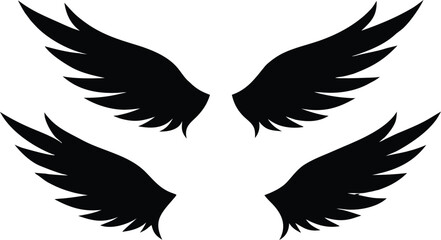 Obraz premium Black Wing Silhouette Set. Multiple Vector Icons and Designs. Set of Wing Silhouettes. Black Vector Collection on White Background. 