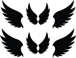 Obraz premium Black Wing Silhouette Set. Multiple Vector Icons and Designs. Set of Wing Silhouettes. Black Vector Collection on White Background. 