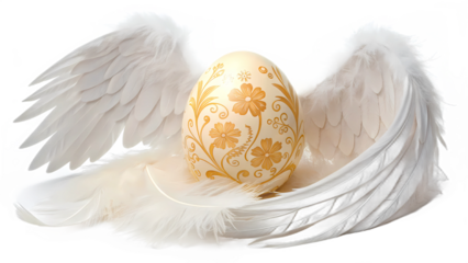 Glowing Easter Egg with Angel Wings PNG Clipart – Elegant Feathered Holiday Symbol Transparent Image