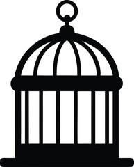 Bird Cage Silhouette - Black Vector Illustration on White Background. Symbol of Freedom, Imprisonment, or Pet Concept. Isolated for Easy Use.