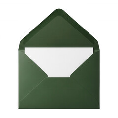 Green envelope with white paper isolated on a transparent background open