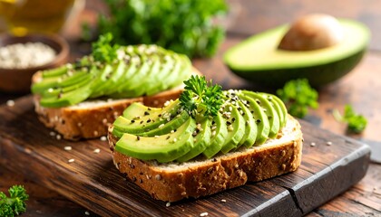 Healthy avocado toast on a wooden board