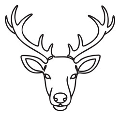 Naklejka premium Minimalist black and white deer head line art with prominent antlers - stock vector