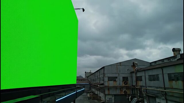 Green billboard over an industrial city environment