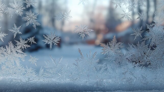 a beautiful frosty window captures the intricate designs of nature snowflakes delicately adorn the glass a serene winter vibe transforms the atmosphere generative ai