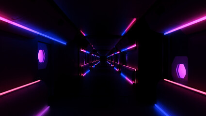 Obraz premium Futuristic neon tunnel with purple and blue lights image