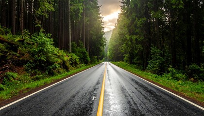 Fototapeta premium Road through a lush forest