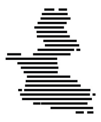 Symbol Map of the city Traunstein (Bayern, Germany) showing the area of the city with just a few black horizontal lines