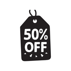 50% OFF discount offer ribbon hanging style for retail shopping promotion. 
