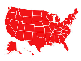 Red USA map. United States of America map with division on states