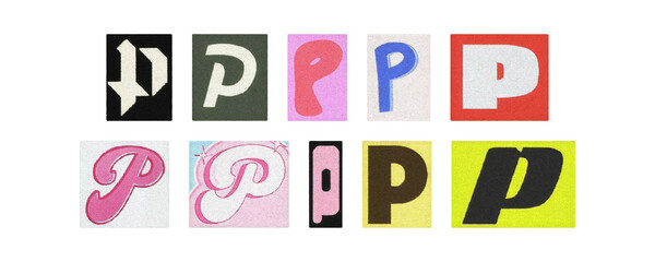 Assorted letter P glyphs, uppercase and lowercase, transparent PNG set
