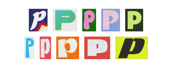Assorted letter P glyphs, uppercase and lowercase, transparent PNG set

