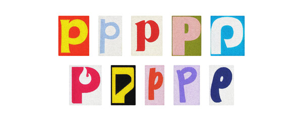 Assorted letter P glyphs, uppercase and lowercase, transparent PNG set
