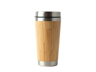 Eco-friendly bamboo travel mug with stainless steel finish isolated on Transparent Baclground PNG