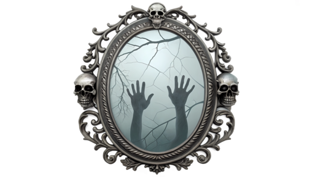 Spooky Gothic Mirror PNG Clipart – Elegant Haunted Decoration Transparent Image