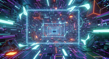 Fototapeta premium abstract futuristic tunnel with neon light