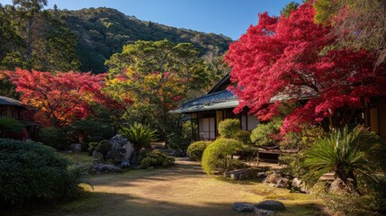 beautiful autumn leaves at atami plum garden atami city shizuoka prefecture no logos no brands ar 169