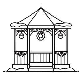 Obraz premium Festive winter gazebo with snowy decorations and wreath accents - stock vector