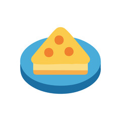 Sweet Dessert Slice on Blue Plate. A delightful triangular confection, reminiscent of a cake or tart, rests on a vibrant dish. It represents simple pleasures and delicious moments.