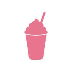 Delicious Pink Refreshment Graphic. A vibrant silhouette shows a sugary drink crowned with topping and a straw. This symbol evokes joyful indulgence and sweet summer moments.