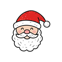 Jolly Father Christmas Head. Sweet animated visage of Saint Nicholas, beaming with delight. This simple holiday character evokes yuletide magic and festive anticipation.