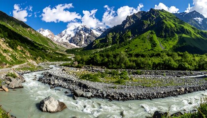 Panoramic mountain river valley
