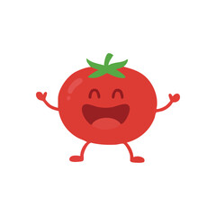 Cheerful Red Tomato Mascot Illustration. This delightful, vibrant vegetable icon presents a joyful face and small arms. It embodies healthy eating, fresh produce, and a truly happy feeling.