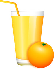 illustration a glass of orange juice with an orange