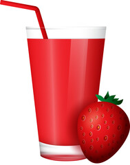 strawberry juice in glass with strawberry on white background