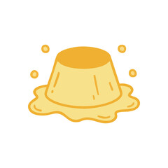 Fototapeta premium Golden Dessert Pudding Illustration. An appealing graphic of a rich yellow flan, beautifully showing its sweet caramel topping. This image represents joyful culinary delight.