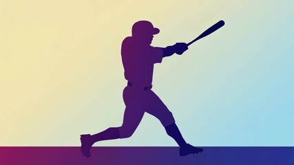 Silhouette of a baseball player swinging a bat to hit the ball against a gradient background, representing the concept of sports, competition, athleticism and an active lifestyle - Powered by Adobe