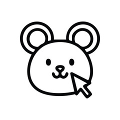 Obraz premium Cute Mouse Icon with Digital Cursor. An adorable furry creature with big ears and a delightful expression is touched by a selection pointer. It symbolizes friendly digital engagement and simple.
