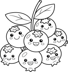 Obraz premium Adorable Kawaii Blueberries Coloring Page - Cute Fruit Outline for Kids' Crafts