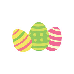 Joyful Easter Springtime Ornaments. Festive display of three decorated eggs, symbolizing renewal and joyous holiday traditions. Ideal for seasonal themes.