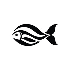 Elegant Fish Silhouette Logo. This minimalist black aquatic creature emblem conveys marine vitality. Its flowing lines suggest serene depths, intuition, and natural beauty.