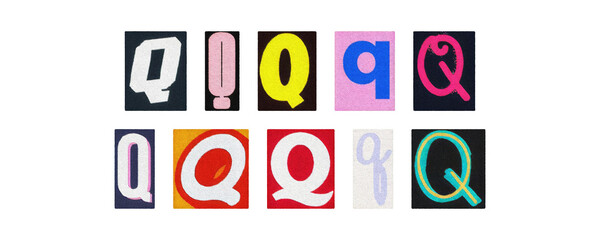 Vintage and modern letter Q tiles, magazine collage, isolated PNG
