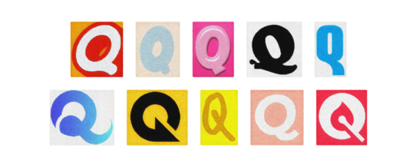 Vintage and modern letter Q tiles, magazine collage, isolated PNG

