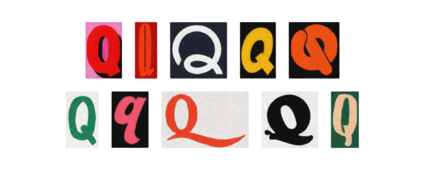 Typography letter Q set in diverse styles, cutouts on transparent PNG
