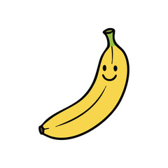 Happy Cartoon Banana Fruit. Cheerful yellow tropical produce with a smiling expression, conveying joy and healthy eating. Simple, vibrant illustration for various designs.