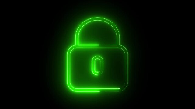 neon Lock symbol isolated on Black background. Glowing neon color security privacy password.