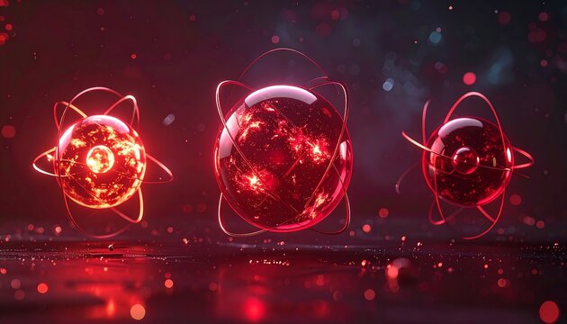 Red Abstract Atomic Structure.