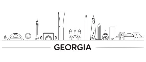 Fototapeta premium Georgia Line Art skyline. Travel Georgia famous landmarks. with white background