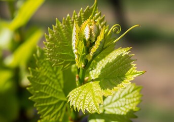 Young Grapevine Leaves in Spring.