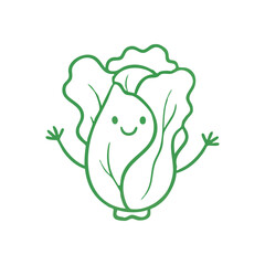 Happy Cartoon Lettuce Character. This joyful animated plant icon with a radiant smile conveys freshness, health, and vitality. Perfect for organic food and wellness designs.
