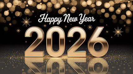 Golden year celebration with sparkling lights and festive text new year