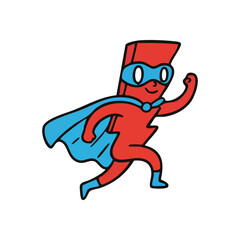 Dynamic Lightning Hero Mascot. Vibrant animated character shaped like an electrical charge, sporting a flowing cape and eye mask, quickly moving. It represents swiftness and powerful vigor.
