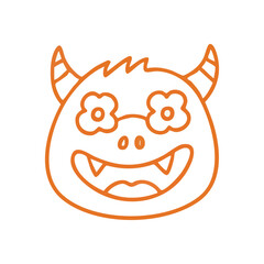 Playful Orange Cartoon Monster Face. Captivating beast illustration with whimsical flower eyes and sharp fangs. This charming creature radiates childlike joy and imagination.