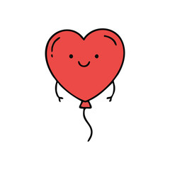 Joyful Heart Shaped Balloon Illustration. This cheerful scarlet icon represents affection and celebration. A sweet, whimsical design conveying happiness and innocent delight.