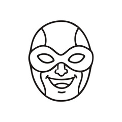 Smiling Masked Hero Face. An outline of a joyous character in a facial covering. This drawing conveys happiness, enigma, and a sense of playful heroism.
